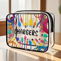 Transparent Zippered Toiletry Bag - Portable Outdoor Travel Cosmetic Organizer, Storage Bags for Data Cable Charger Organizer