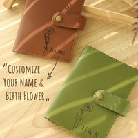 Personalized Synthetic Synthetic Leather Passport Holder with Birth Flower - Custom Name & Floral Design, Lightweight & Foldable
