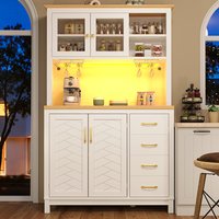 PINGGO Sideboard / Storage Cabinet / Kitchen Cabinet / Buffet Cabinet, 105.5x40x180cm, Farmhouse Style, 4 Doors, White