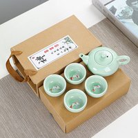 Chinese Celadon Fish Tea Set, Simple Household Tea Kit, Portable Kung Fu Tea Set, Premium Gift Box Packaging for Home Use
