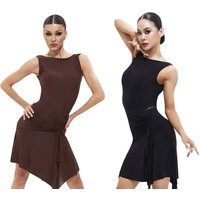Latin Dance Dress for Women Elegant Sleeveless Ruched Asymmetrical Hem Ballroom Practice Costume