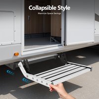44cm Klappbare Wohnmobil-Trittstufe, Manuelle Wohnmobil-Trittstufe aus Aluminiumlegierung, Wohnwagen-Trittstufe, Wohnmobil-Zubehör, 150kg Tragkraft mit LED-Beleuchtung für Wohnmobile