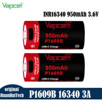Original Vapcell P1609B RCR123A 16340 950mah 3A Protected Battery USB-C Rechargeable Button Top Flashlight Battery