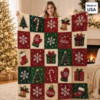 Weihnachts-Patchwork-Decke, Gemütliche Feiertags-Minky- oder Sherpa-Decke, Rot-Grüne Bauernhaus-Weihnachtsdekoration Geschenk