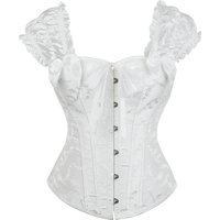 Hot Sexy Bodyshaper Steel Boned White Bodice Wedding Bridal Vest Bustiers Corset Black Puff Sleeve Bustier Victoria Party Corset