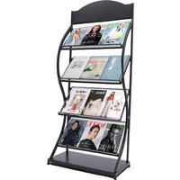 Magazine Rack 4-Pocket, Floor Standing Magazine Brochure Holder, A4 Brochure Display Book Literature Floor Display Stand Rack