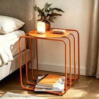 Metal Side Table Set, Dopamine Style Nesting Coffee Table, Space Saving Stackable End Table for Living Room Bedroom
