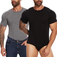 Short Sleeve Full Body Shaper Men's Tummy Control Briefs Bodysuit Butt Lifter Male Crew Neck Top Romper Pajamas Undershirts New