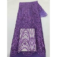 2025 Purple Luxury French Tulle Net Lace with Sequins and Beads African Nigerian Embroidered Lace Fabric Lace Fabric for Sewing