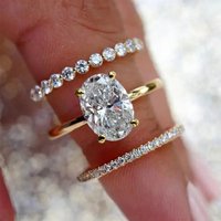 Huitan Hot Trendy 3Pcs Set Rings Women for Wedding Engagement Accessories Luxury Oval Cubic Zirconia Temperament Elegant Jewelry