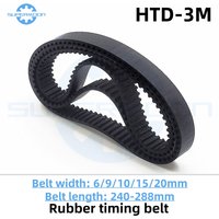 HTD 3M Timing Belt Length 240-288mm Width 6-20mm 3M-240 Closed Loop Rubber Synchronous Belt 3M-255 Toothed Belt Pitch 3mm 285-3M