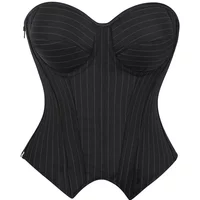 Women Overbust Corset With Bras Cup Black Striped Lace-Up Plastic Boned Corsets And Bustiers Top Zipper Sexy Corselet Korsett
