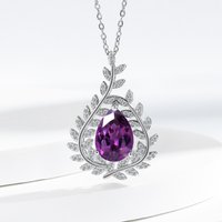 925 Sterling Silver Purple Zircon Pendant Necklace Premium Leaf Design Ladies Elegant Clavicle Chain