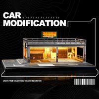 1/64 Scale LED Light Garage Diorama Model Simulation Parking Scene Display Case for Diecast Car Collection