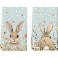 2Pcs, Easter Blue Bunny Daisy Egg Kitchen Towels, 40Cm*60Cm Towel Set, Super Absorbent Soft Cleaning Cloth, Cooking Baking Tea Towel, Hand Towel, Cleaning Cloth, Dishcloth Kitchen Decoration, Living
