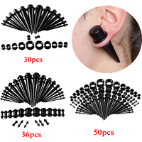 30-50pcs 14G-00G Acrylic Ear Gauge Taper Stretching Kits Black Clear Purple Ear Tunnel and Plug Expansion Body Piercing Jewelry