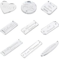 25 Personalized Engraved Silver Mirror Tag Sew On Ribbon Bow Many Shape Acrylic Label Custom LOGO Handmade Party Candy Box Decor