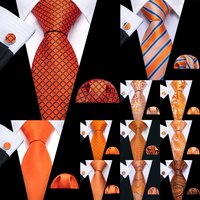 Barry.Wang Orange Men Tie Hanky Cufflinks Set Jacquard Pink Purple Salmon Gold Necktie for Male Wedding Business Party Gift
