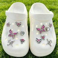 Silver Pink Butterfly Star Heart Shoe Charms for Clogs & Hole Bags, Bling Removable DIY Decorative Accessories for Women Girls