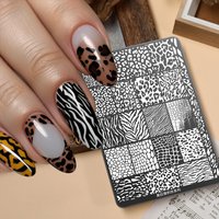 Płytka do stemplowania paznokci z motywem leoparda 14,5 cm plus szablon do zdobienia paznokci ze stali nierdzewnej z motywem zwierzęcym do domowego użytku, narzędzie do odciskania wzorów na