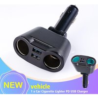 Cigarette Lighter Adapter Dual Socket QC3.0 PD Type C USB Car Charger Splitter Plug LED Voltage Display Multi Port Phone