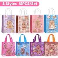 12pcs/pack Cartoon Capybara Paper Gifts Bags Cute Anime Figures Packing Bags for Birthday Party Supplies Candy Cookies Handbags