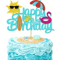 Hawaii Cake Topper Happy Birthday Summer Theme Sun Beach Vacation Surfing Cupcake Topper Party Dessert Baking Decor Supplies Diy