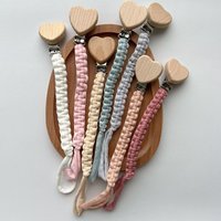 Baby Pacifier Clip Handmade Woven Elastic Rope Pacifier Clip Heart Beech Clip Newborn Pacifier Teething Glue Anti-drop Chain