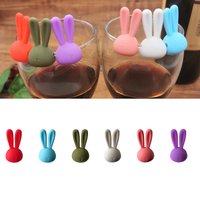 6 Pcs Wine Glass Marker Creative 3D Rabbit Ears Silicone Marker Drink Charms Wine Identifier For Champagne Cocktails Party Decor