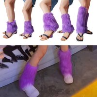 Women Fuzzy Faux Furs Leg Warmers Winter Furry Long Boots Shoes Cuffs Girls Y2K JK Uniform Party Costume Leg Cover Boot Sleeve