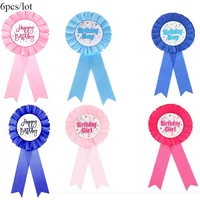 6pcs/lot Birthday Party Girl Boy Satin Cloth Birthday Girl Boy Tinplate Badge