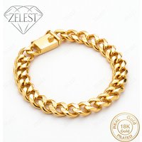 925 Sterling Silver 18K Gold Plated 10mm 8-inch Exquisite Cuban Chain Bracelet, Fashionable Party Jewelry for Men and Women