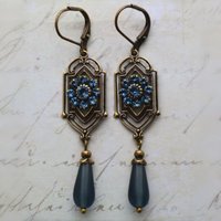 Vintage Bohemian Geometric Dangle Earrings For Women Imitation Amethyst Pendant Earrings Fashion Jewelry Gifts