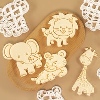 4 Pcs Cartoon Animal Cookie Cutter Forest Animals - Elephant, Giraffe, Lion, Tiger Shape Cookie Mold for Kids Birthday Christmas