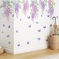 Home Decoration Wall Stickers, Wisteria Flowers, Butterfly Wall Decoration Stickers, Wall Decals, Suitable for Decorating Living Room, Room Walls