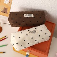 Korean Style Polka Dot Pencil Case Corduroy Large Capacity Stationery Bag for Students Girls