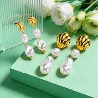 Irregular Shell Faux Pearl Earrings for Women Stainless Steel Textured Oval Imitation Pearl Earrings Charm Jewelry Gift