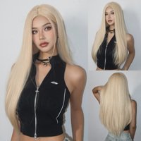 HENRY MARGU Ombre Blonde Synthetic Wig Long Straight Middle Part Wig for Women Daily Party Cosplay Use High Temperature Fiber