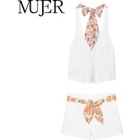 MUJER White Women's Shorts Sets Belt High Waist Mini Shorts for Women Summer Halter Backless Top Woman Shorts Set 2 Piece Woman