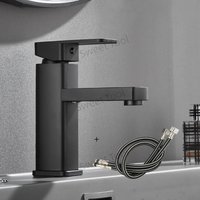 Sink Counter Faucet Bathroom Sink Water Tap Basin Mixer Hot & Cold Water Tap Deck Mounted Single Handle Single Hole Black Chrome