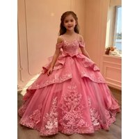 Luxury Satin Fluffy Knee Length Flowers Girl Dress Quality Beaded for Children Wedding Birthday Party Pageant Ball Gowns
