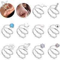 ZS 1 PC 20G Double Layers Stainless Steel Nose Ring Butterfly Star Nose Hoop Rings Ear Cartilage Tragus Helix Piercings Jewelry