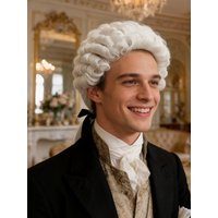 White Baroque Style Judge Lawyer Wig, Pre-styled Curly Synthetic Hair for Colonial Costume, Cosplay, Stage Performance and Party