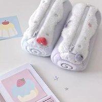 Y-1 Piece Cute Cream Swiss Roll Soft Plush Pencil Case Zipper Large Capacity School Student Stationery Storage Bag