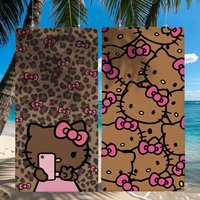 Black Skin H-HelloK-Kitty Leopard Beach Towel, Quick Drying Soft Lightweight for Swimming Pool Camping Yoga Gym Gift