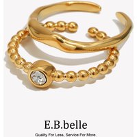 E.B.belle Water Resistant 18K Gold Plated Stainless Steel Adjustable Rings For Female Irregular Texture Open Size Finger Ring