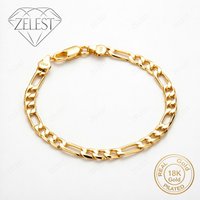 925 Sterling Silver 18K Gold Plated 8 Inch Simple Figaro Bracelet Men Women Fashion Wedding Party Jewelry