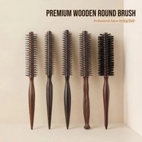 Wooden Round Hair Brush Boar Bristle Hair Comb Women Men Styling Blow Dry Curly Straight Hair Comb Salon Home Hairdressing Tool