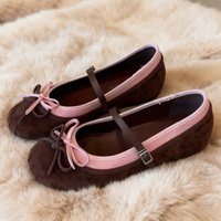 Cute Double Bow Decoration Ballet Flats Women High Quality Suede Patchwork Mary Jane Shoe Cozy Round Toe Soft Bottom Casual Shoe