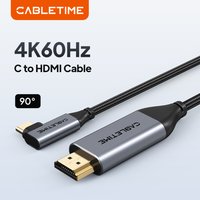 CABLETIME USB C to HDMI Cable 4K@60Hz Aluminum Alloy Shell 90 Degree Angle Video Expansion 1.8M for Monitor Laptop DELL